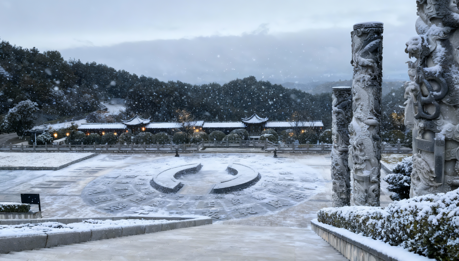 故丘公墓 陵园雪景图